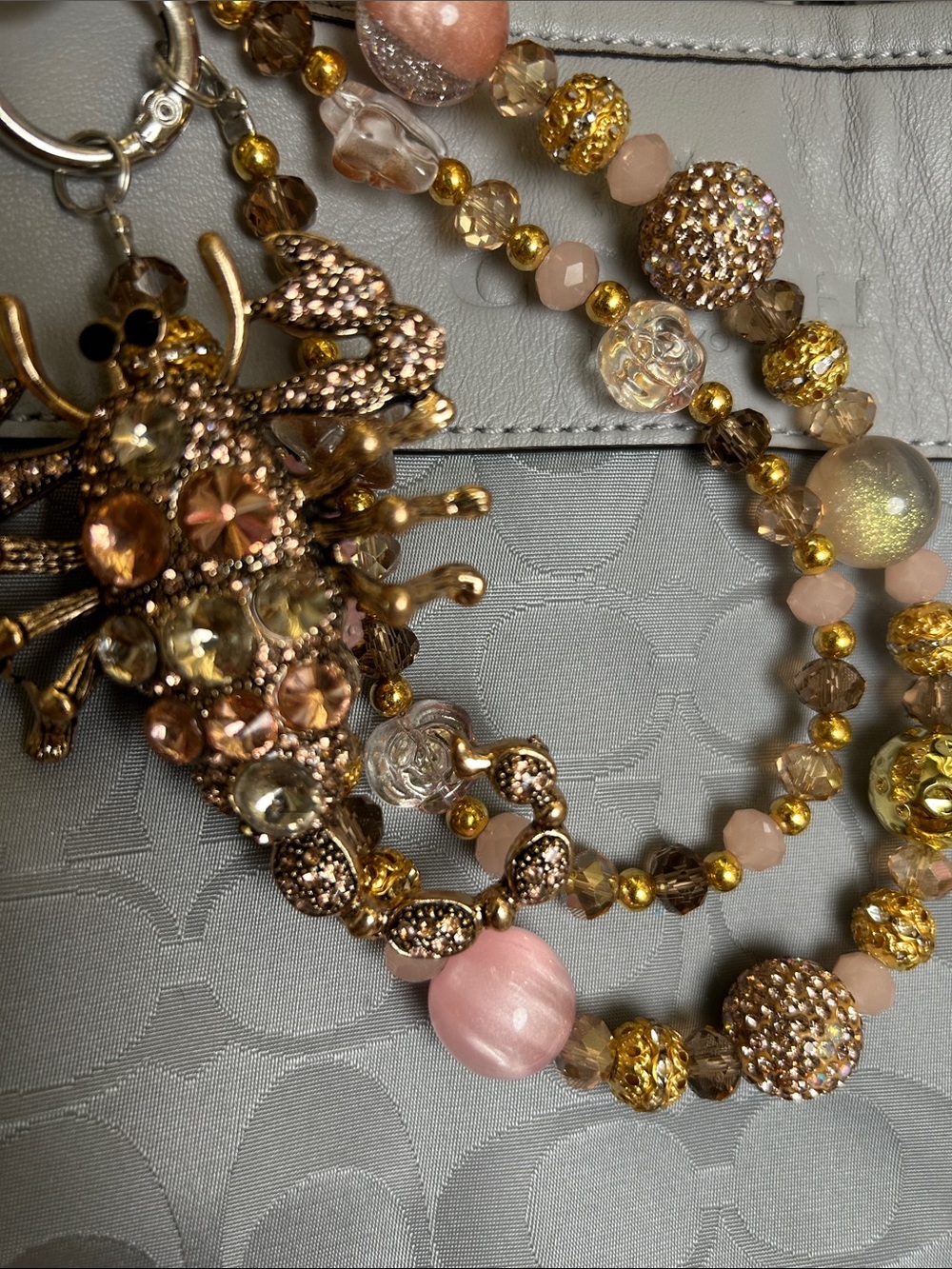 Elegant Pink & Gold Beaded charm keychain- Women's Jewelry